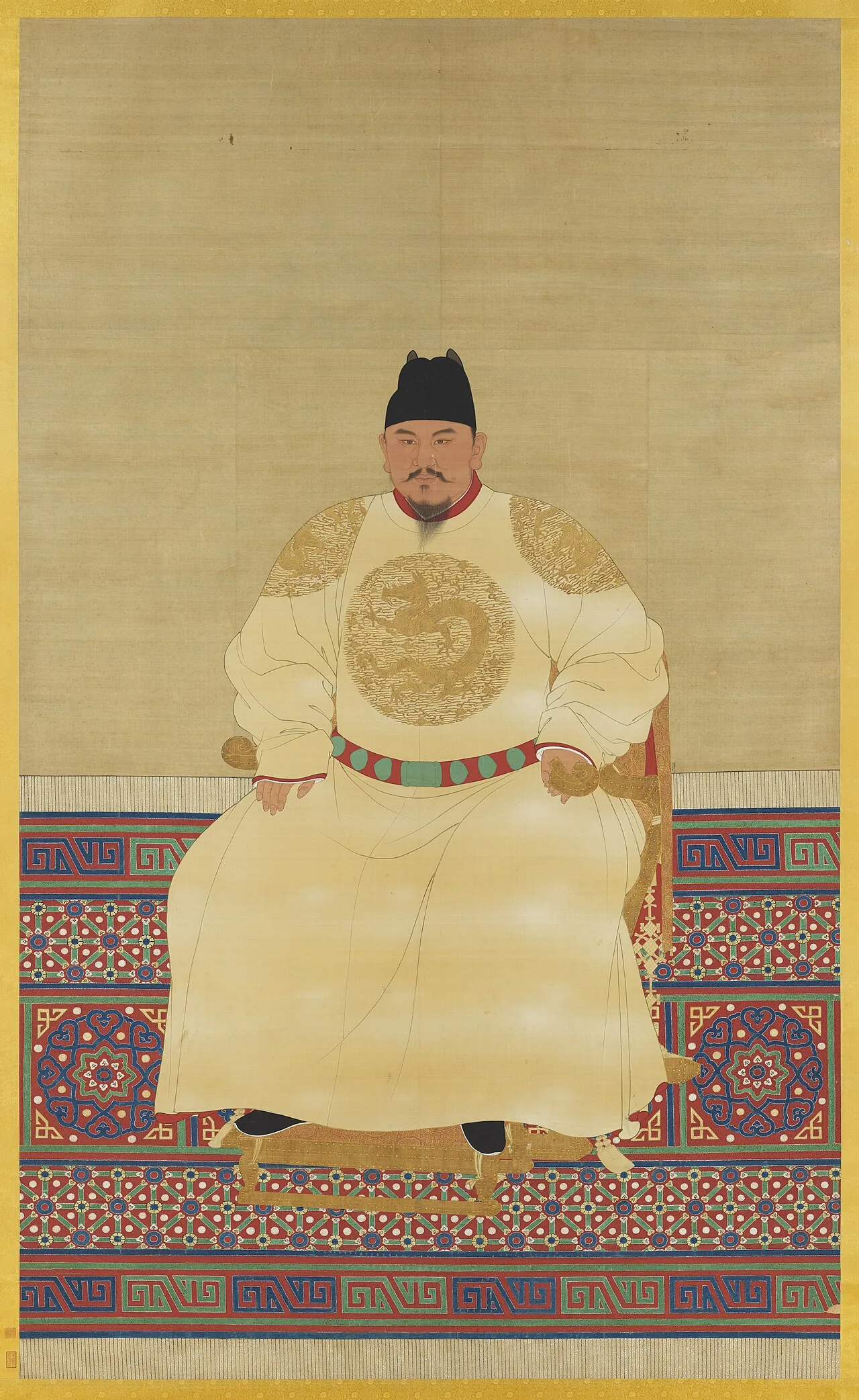 明代宮廷畫師所繪明太祖朱元璋坐像；現存容貌傳統不只一種