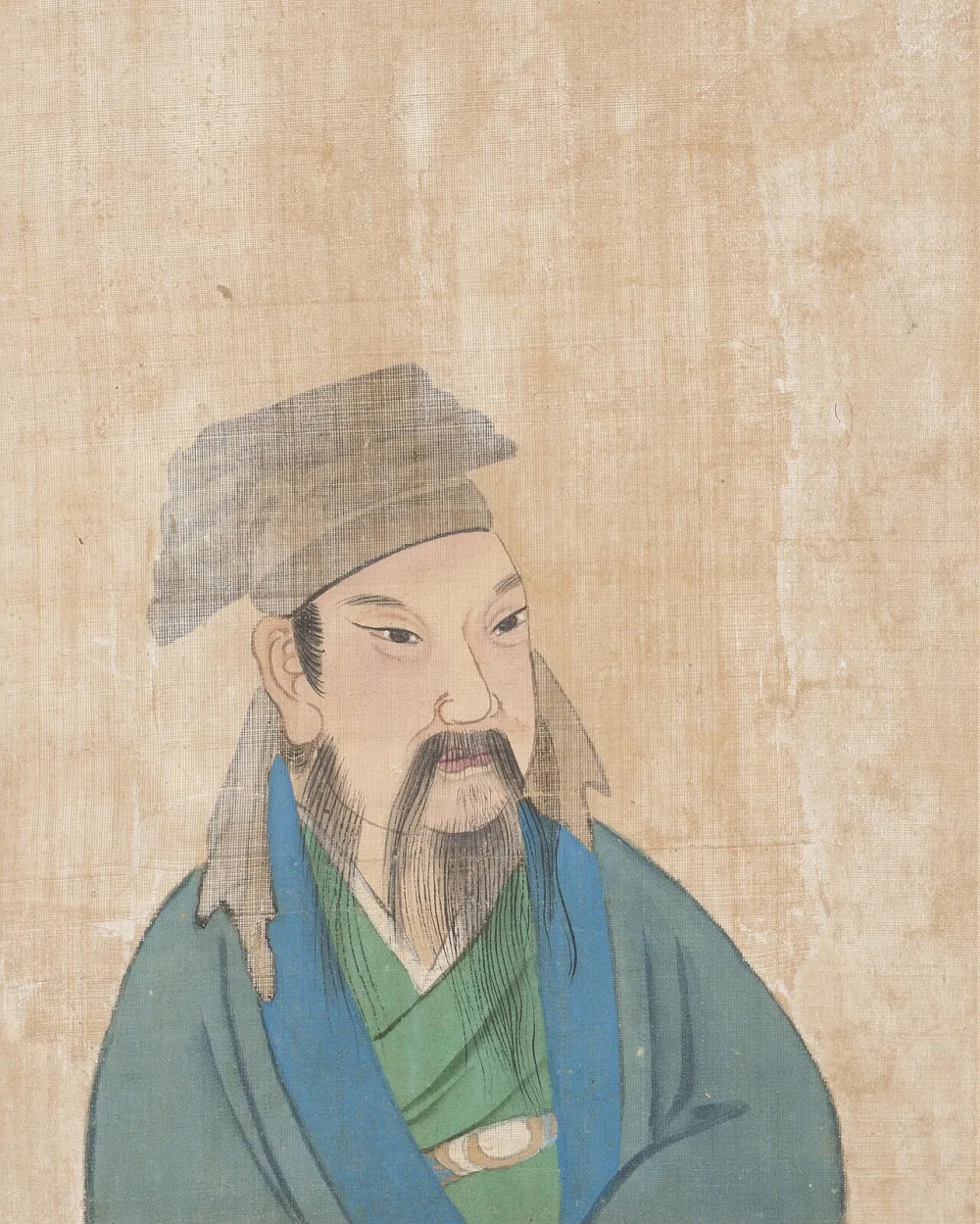 後世《歷代名臣像》系統中的王羲之想像像；並非東晉時期依本人寫生的肖像